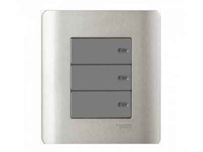 Ảnh của E8433_1_SA_G19 - Bộ Công Tắc Ba 1 Chiều Size 87x87mm Màu Xám Bạc