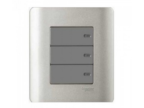 Ảnh của E8433_1_SA_G19 - Bộ Công Tắc Ba 1 Chiều Size 87x87mm Màu Xám Bạc