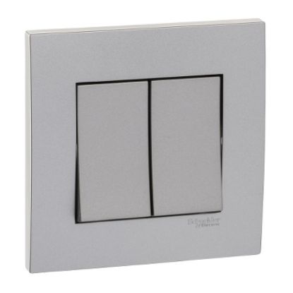 Ảnh của KB32_1_AS_G19 - Bộ Công Tắc Đôi 1 Chiều 16AX Size 86x86mm Màu Xám Bạc
