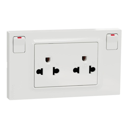 Ảnh của Bộ Ổ Cắm Đôi 3 Chấu Có Công Tắc An Toàn Schneider M3TS_SIS_WE Màu Trắng